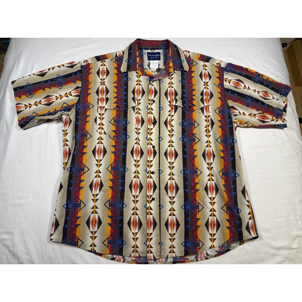Vintage Wrangler Western Shirt 2XL Aztec Southwestern Tribal Short Sleeve XXL